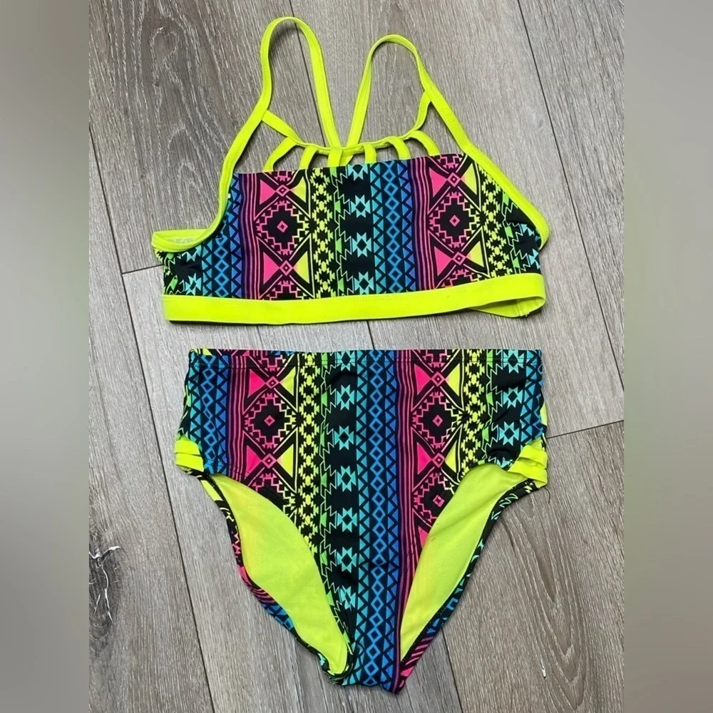 Justice Girl Bikini Top & Bottom Seimsuit Neon Set Size 10